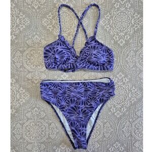 Cupshe Purple Floral Shell Textured High Waisted Bikini Set New NWT Size S